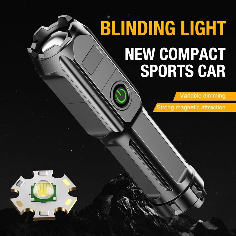 Rechargeable zoom flashlight, USB charging-bright portable flashlight, with zoom beam, light and portable, suitable for fishing,