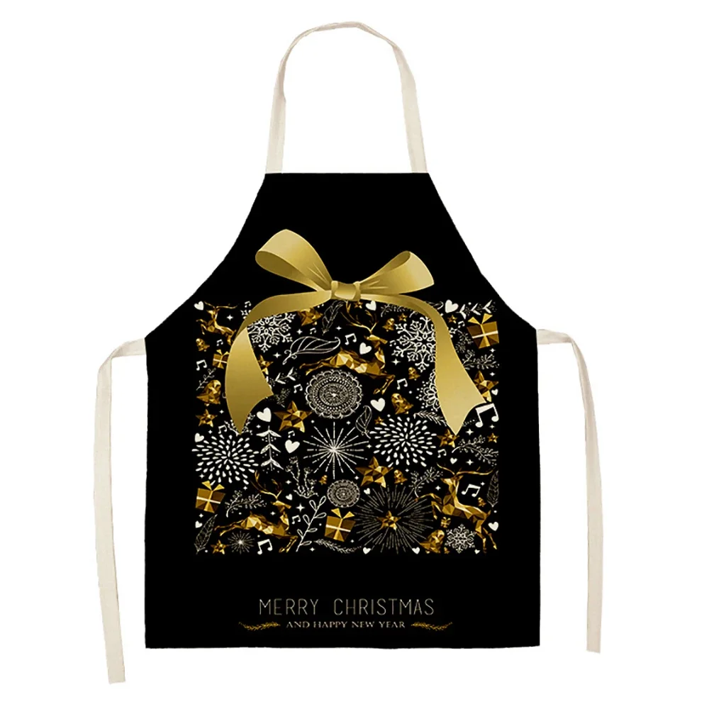 Christmas gold black gift pattern cleaning apron home kitchen apron chef clothes cotton linen adult bib