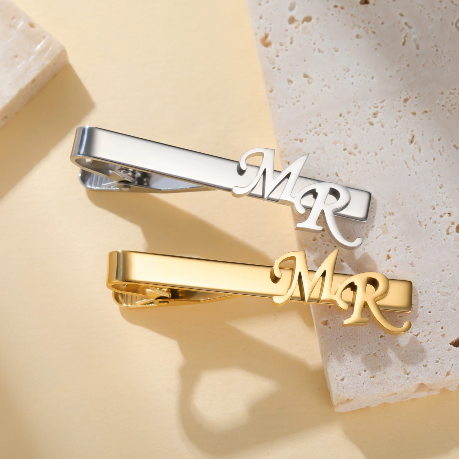 Tie Bar Clip - Custom Name Tie Clip Initial Tie