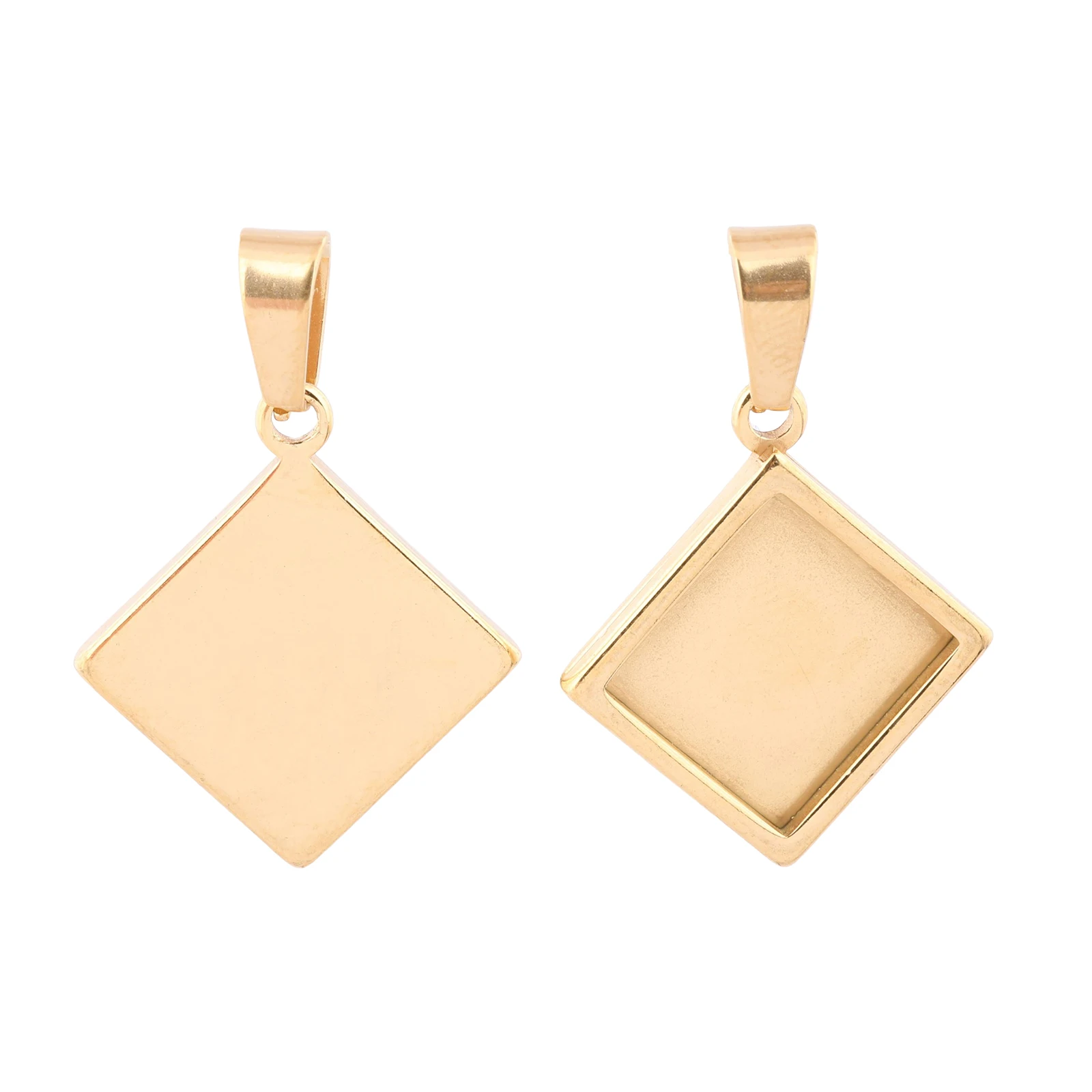 

10pcs 12mm Square Cabochon Setting Trays Stainless Steel Gold Plated Bezel Pendant Base Blanks For Jewelry Making