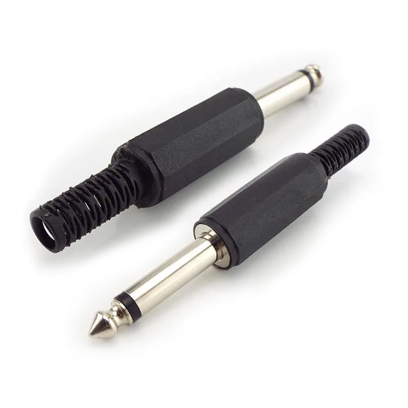 2pcs 6.35mm Audio Adapter 6.5mm 2 Pole Mono Amplifier Plug 6.35 6.5 2 Pin Microphone Jack Plug-in Audio Connector Speaker