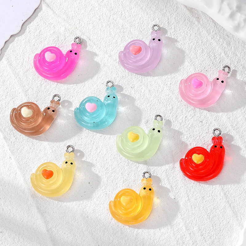 10/30/50pcs Bulk Wholelsale Love Snail Resin Charms Kawaii Cartoon Animal Pendant For Earring Diy Jewelry Make