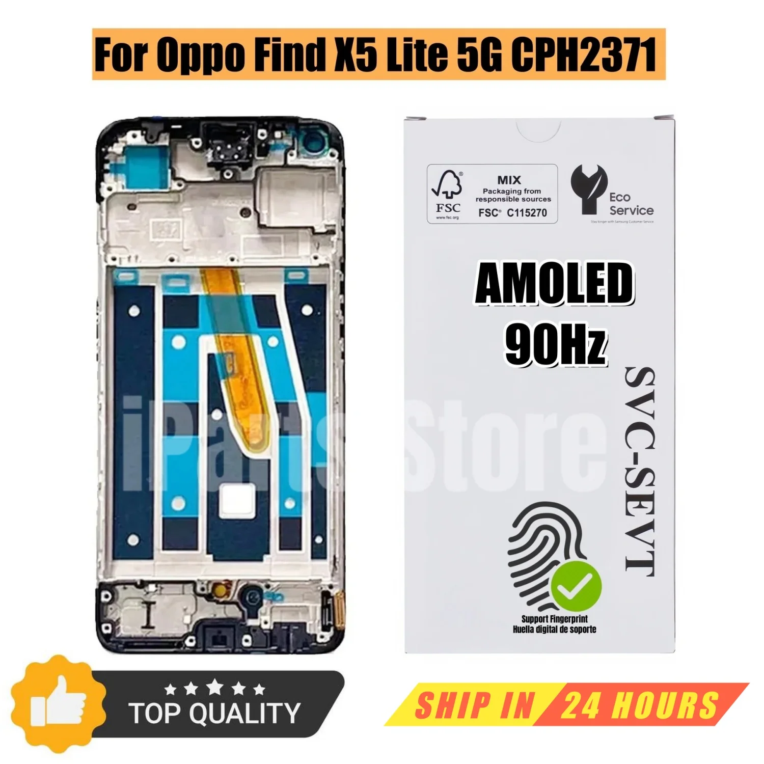iparts-replacement-new-display-for-oppo-find-x5-lite-5g-cph2371-90hz-amoled-touch-screen-digitizer-with-frame-assembly-oem-ori