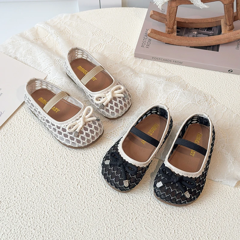 

Girls Breathable Mesh Sandals 2026 Cute Bow Design Lightweight Kid's Single Shoes Shallow Mouth Comfortable Children's Shoes
