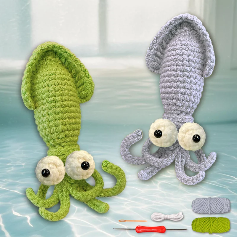 2pcs Cuttlefish Crochet Set for Beginners,Include Step-by-Step Video Tutorials(Accessories In Random Color)