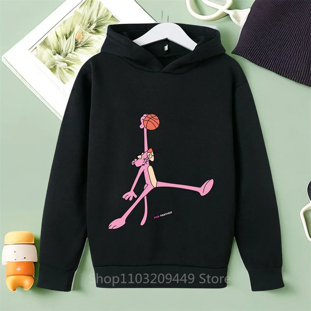 Korean-Inspired Pink Panther Hoodie - Kawaii Print, Fashionable, Soft Material, Budget-Friendly for Boys & Girls Ages 2-12