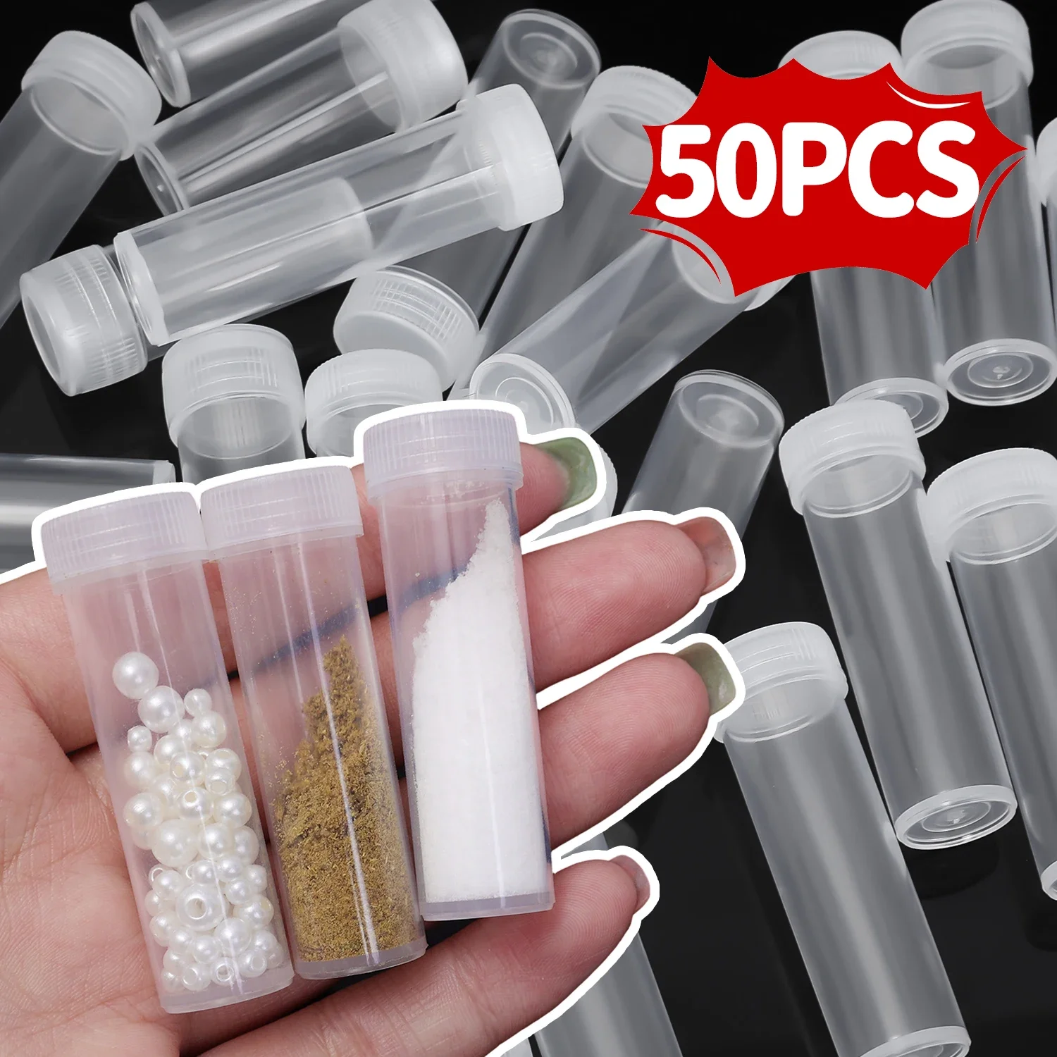 ミニクリアプラスチックボトル 5/7ML 試験管 収納バイアル 蓋付きジャー ビーズ パウダー 錠剤 液体容器 トラベルボトル