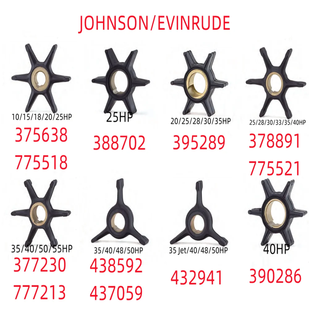 Boat Engine Water Pump Impeller For Johnson/Evinrude 375638/775518 388702 395289 378891/775521 377230/777213 438592 10HP-55HP