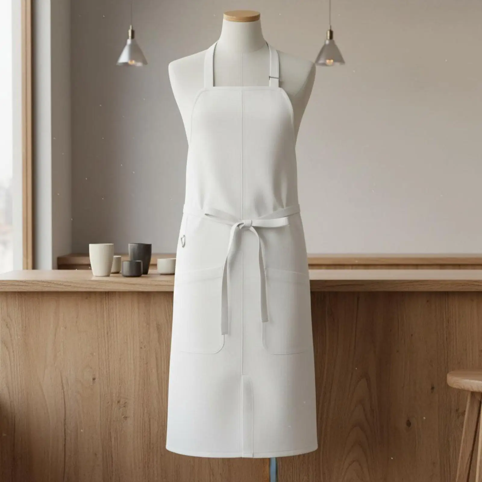 Utility Kitchen Apron for Craftsman and Florist Long Waist Polyester Work Smock with Pockets for Everyday Use