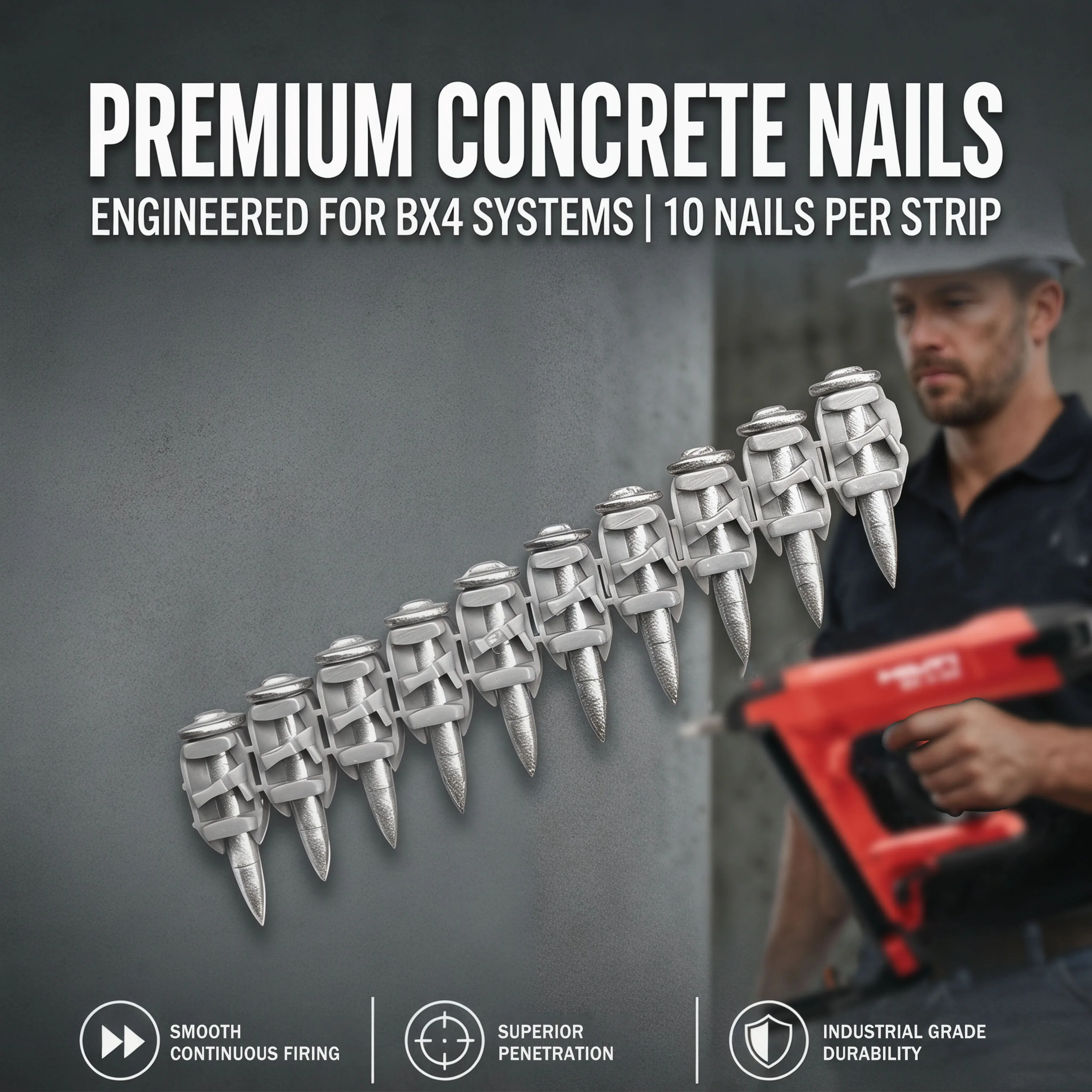 1800PCS Heavy Duty Concrete Strip Nails for Hilti BX4 Nail Gun Carbon Steel Galvanized Fastening Nails Box