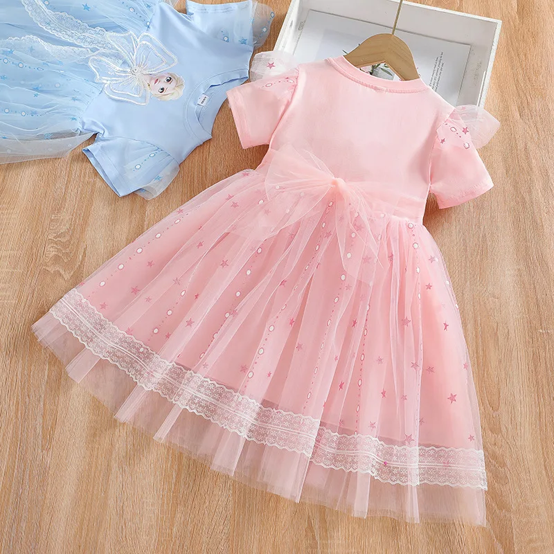 2024 New Girls Clothes Summer Flying Sleeve Kids Dress Party Baby Dresses for Children Clothing Frozen Elsa Princess Dresses