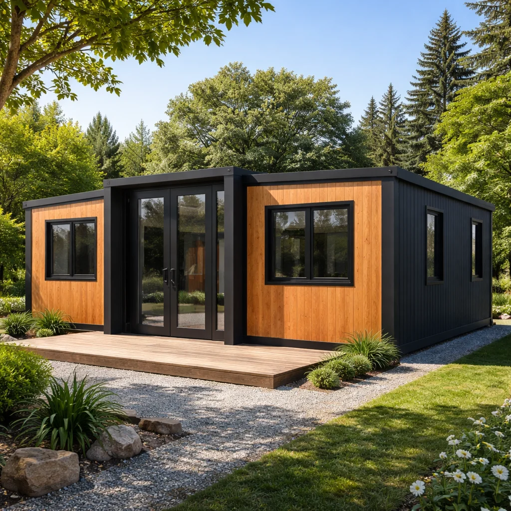 Maßgefertigtes Erweiterbares Containerhaus mit Schlafzimmer, Bad und Küche für den Garten - Tragbare Hütte, Tiny Home