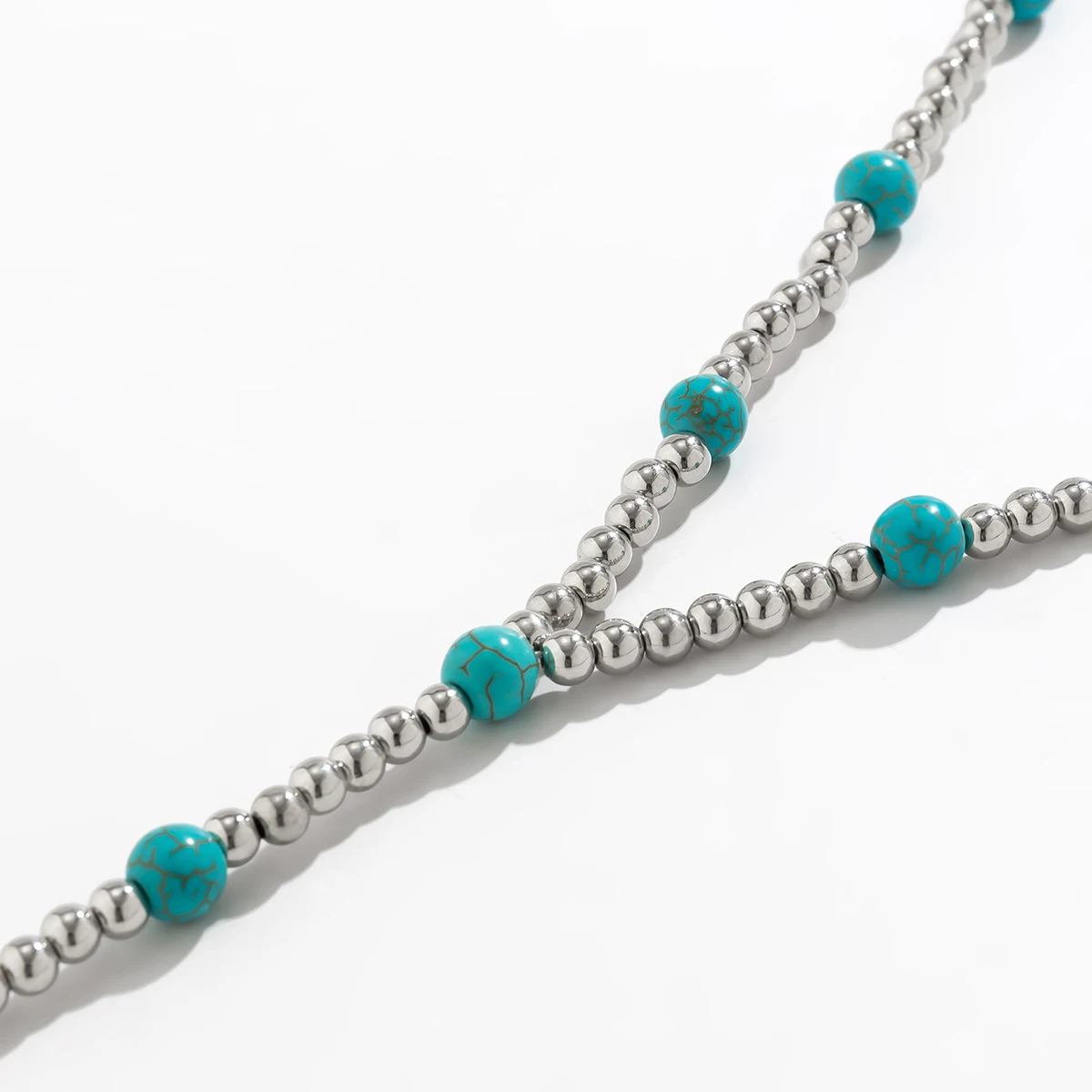 IngeSight.Z Bohemia Blue Stone Beaded Long Choker Necklace Women Men Punk Silver Color CCB Ball Beads Chest Chain Body Jewelry
