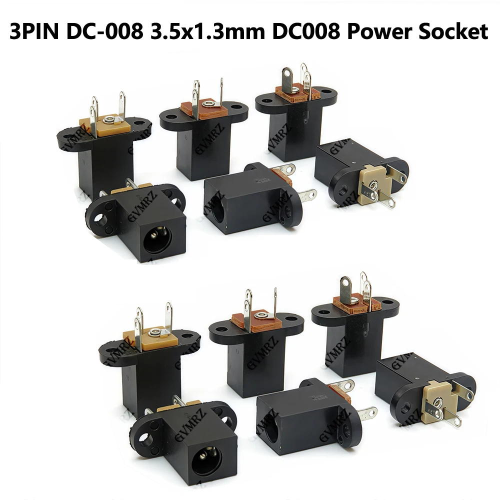 10PCS 3PIN DC-008 3.5x1.3mm DC008 Power Socket 3.5*1.3MM Pin Female Interface DC Power Socket with Screw 3.5x1.3