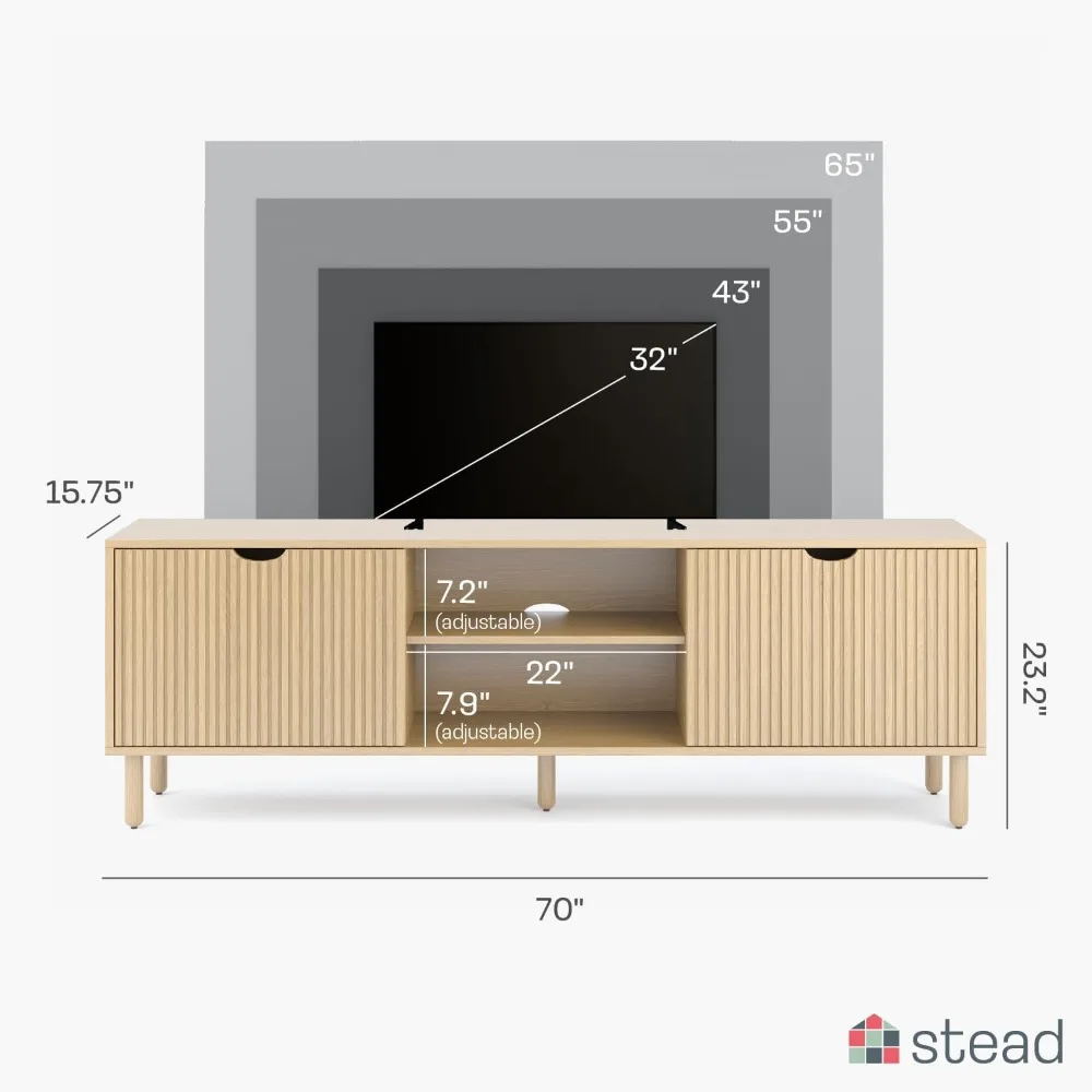 Contemporary Fluted TV Stand - Media Console - 70 Inch Entertainment Center with Storage - Console Table for Living Room