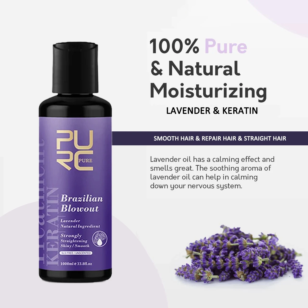 PURC Keratin Hair Straightening 8% 12% 100ml Professional Brazilian Keratin Treatment Repair Damaged Frizzy Smoothing Hair Care image 3
