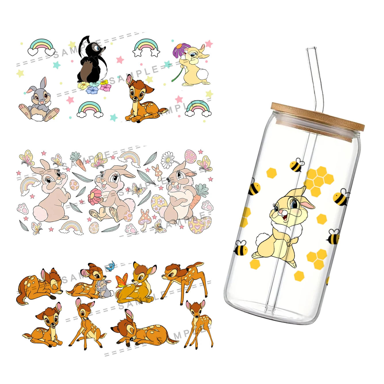 Disney Bambi UV DTF Cup Wrap for 16Oz Libbey Glass Can DIY Transfer Sticker Bambi Deer