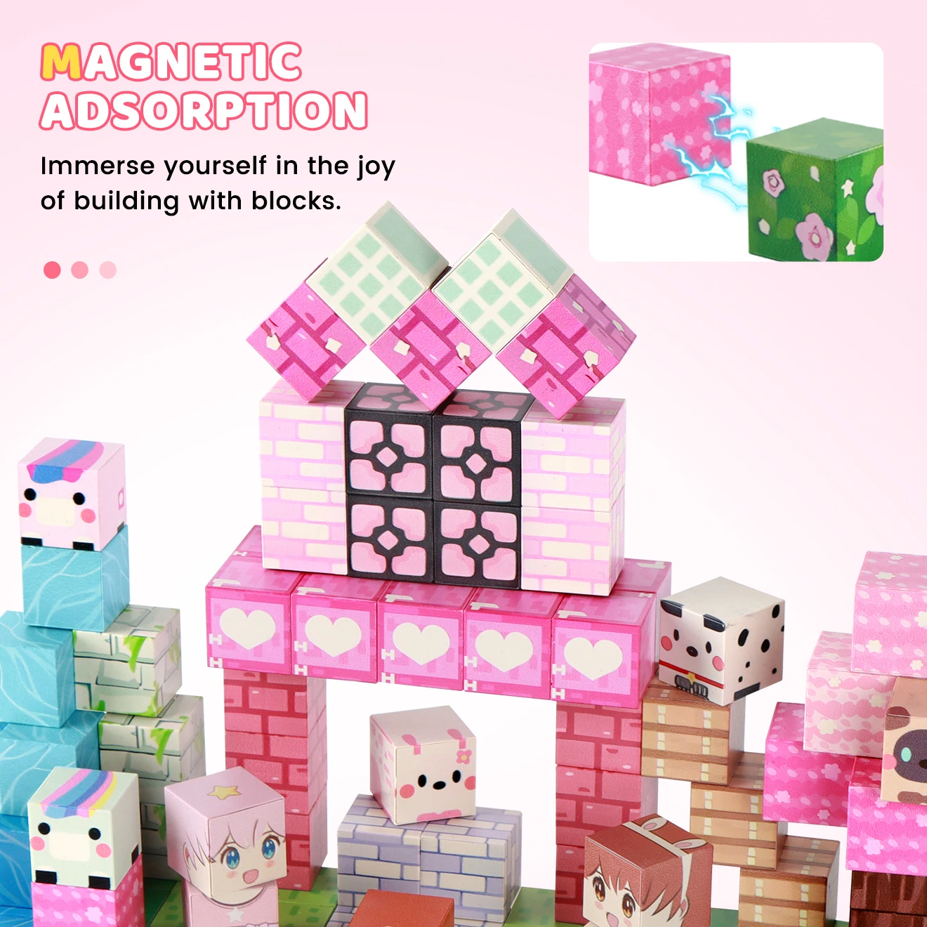 ZHENFINITY 100 SZT. Magnetyczne Klocki STEM Różowy Las Park Tematyczny Prezent Edukacyjny dla Dzieci |   Prezent na urodziny i Boże Narodzenie