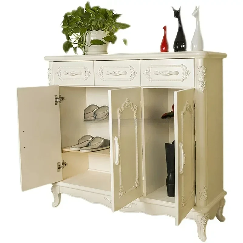 Living Room Doorway Shoe Cabinet White Solid Wood Entrance Simple Locker