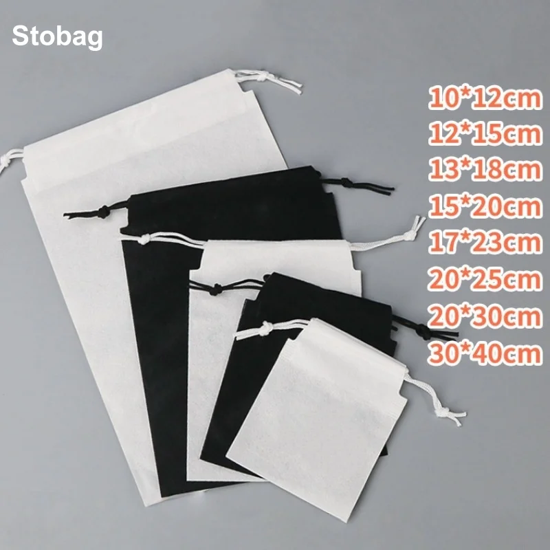 

StoBag 10/5pcs Non-woven Drawstring Bags Shoe Packaging Storage Fabric Reusable Travel Organizer Pouches Custom Logo(Extra Fee)