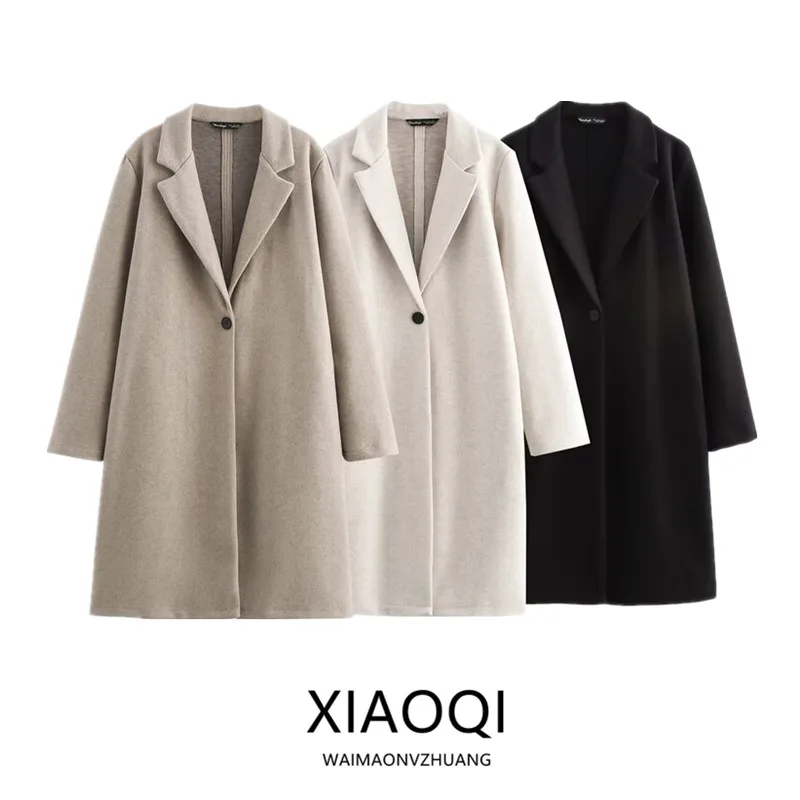

Soft ell Button Detail Mid-Length Coat 2024 Autumn Winter New Sle Women's Versatile Outerwear Long Sve Commute Sle