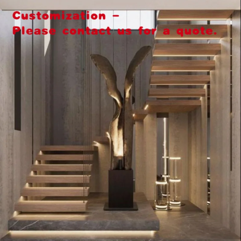 custom.George Customized Modern Floating Mono Stringer Staircase Indoor House Stairs Apartment Use