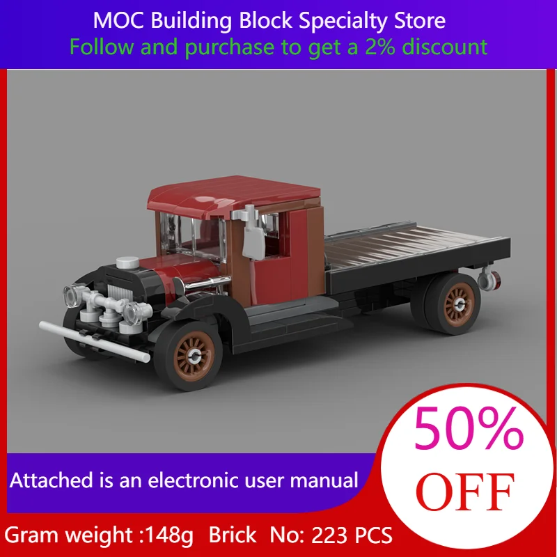 

223 детали MOC, строительный блок, модель автомобиля, городская скорость, старомодный планшетный грузовик для мальчиков, взрослых, детей, Рождественский подарок