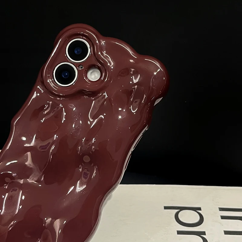Weinrotes, glänzendes Handycover mit Wellenmuster für iPhone 16, 18 Pro Max, 17 Air, 15, 13, 14, 12, 11, 16 Plus, stoßfestes TPU-Handyhülle. – Detail 11