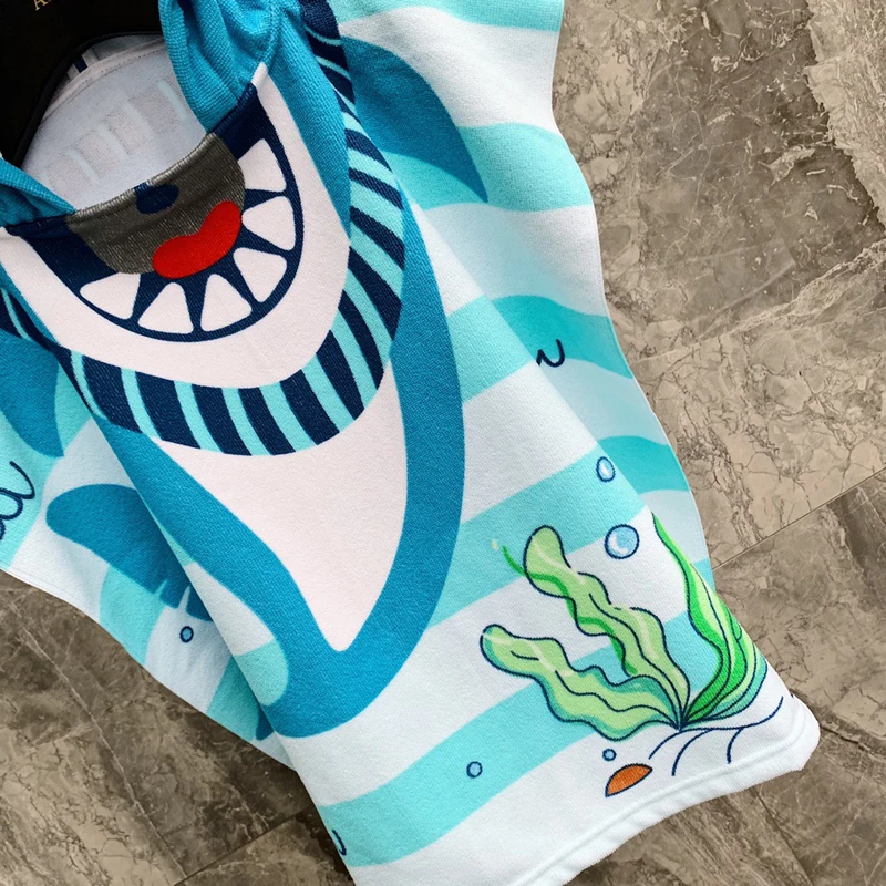 60*120cm Boy Girl Beach Robe Shark Cape Newborn Wrap Blanket Infant Bathrobe Baby Bath Towel Robe Cartoon Child Kid Hooded Cloak