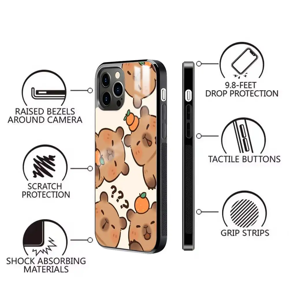 Moda bonito capivara caso de telefone para iphone 16 15 14 13 12 11 pro xs max mini plus celulares duro funda