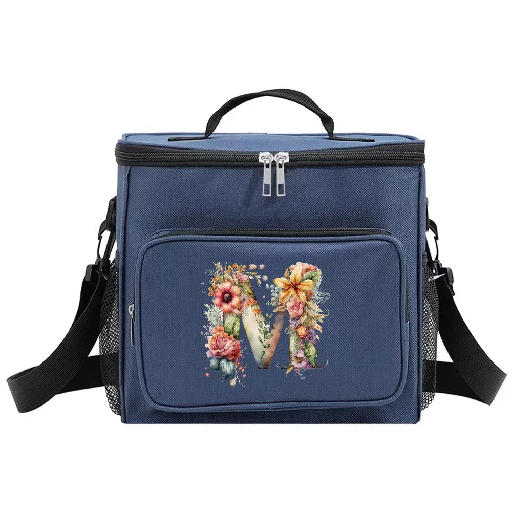 Shoulder Lunch Bag Insulated Bags Waterproof Cooler Box Thermal Organizer Handbag for Men and Women Floral Letter Pattern