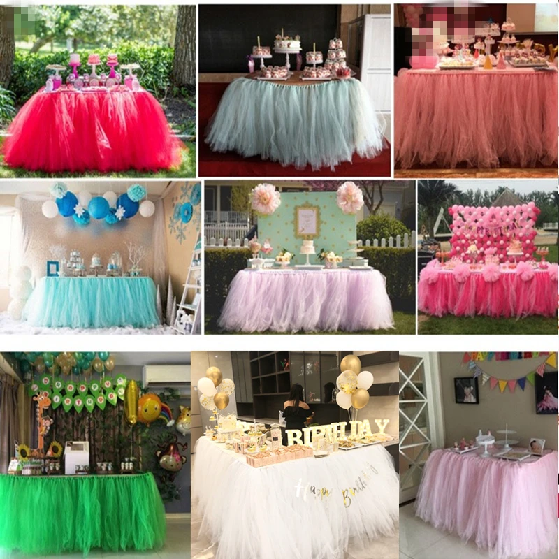 22m long fluffy tutu gauze table skirt mesh gauze birthday party dessert table wedding sign-in table surrounding tablecloth deco