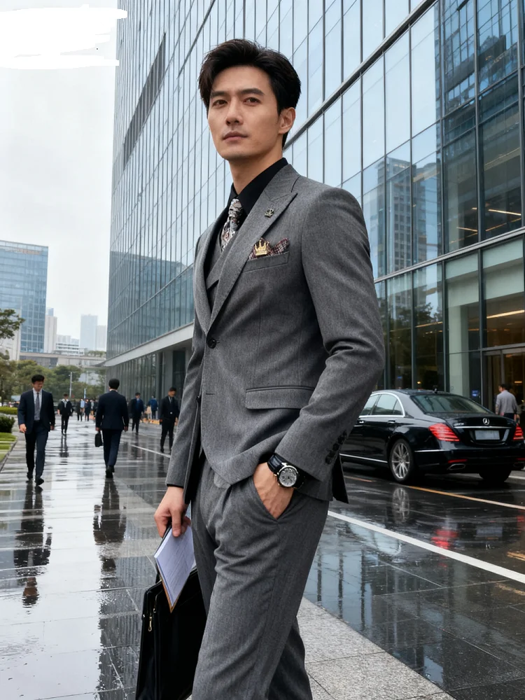 

Men's Tuxedo Formal Groom Suit with Shawl Lapel, Blazer, Vest, Pants for Wedding, Business, Prom Male Clothing, 3 Pcs