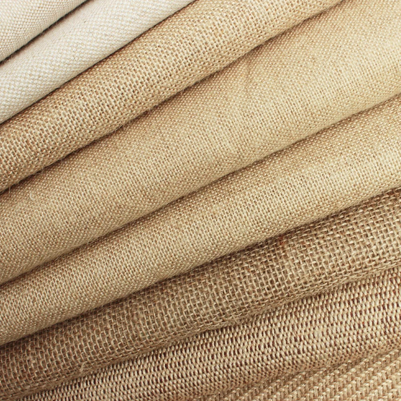 Jute Fabric By The Meter for Decorative Diy Needlework Sewing Linen Cloth Plain Canvas Thickened Flax Textile Yellow Breathable