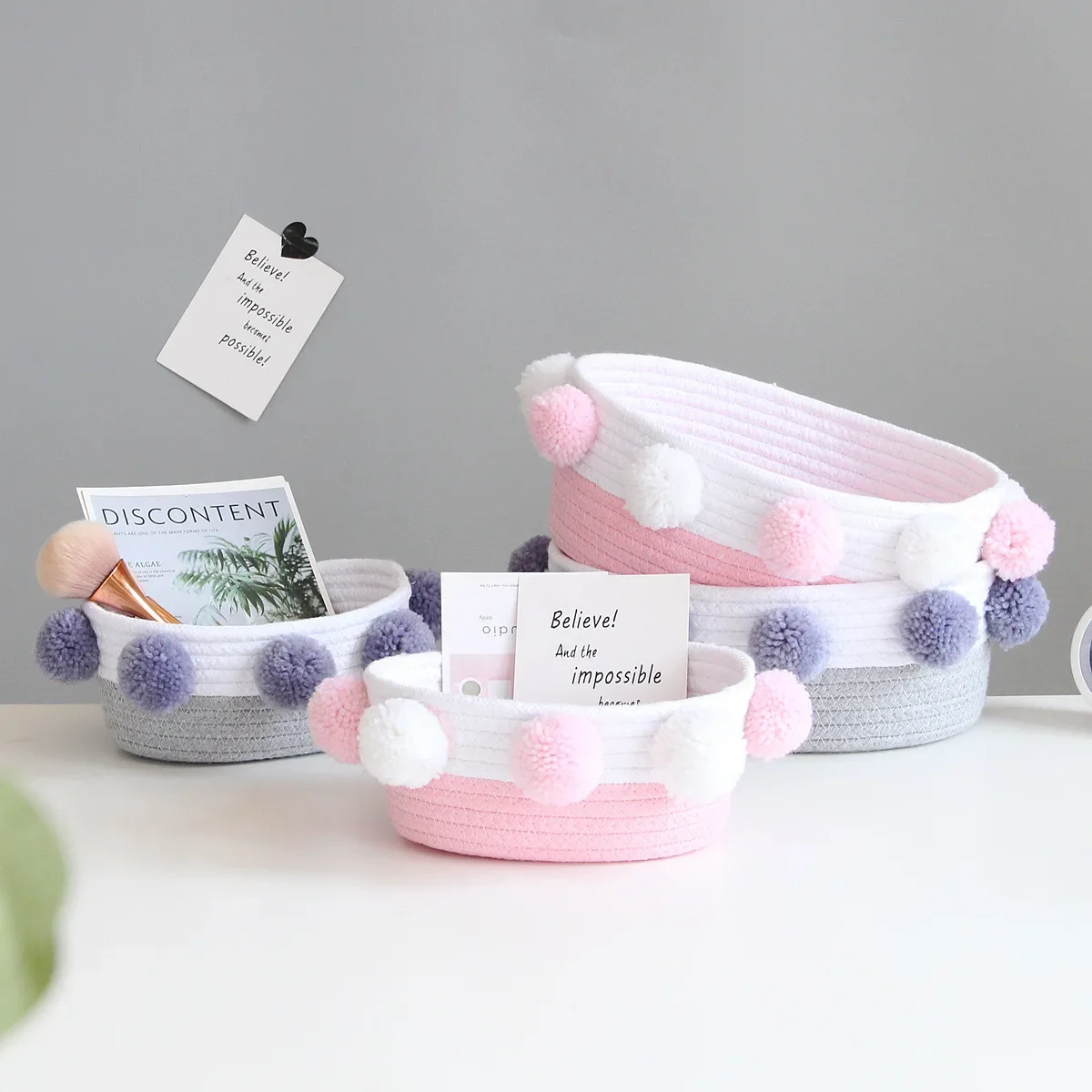 Simple Storage Basket Cotton Rope Woven Sundries Arrange Box Fashion Household Bathroom Toiletry Cosmetics Sorting Deposit Tools
