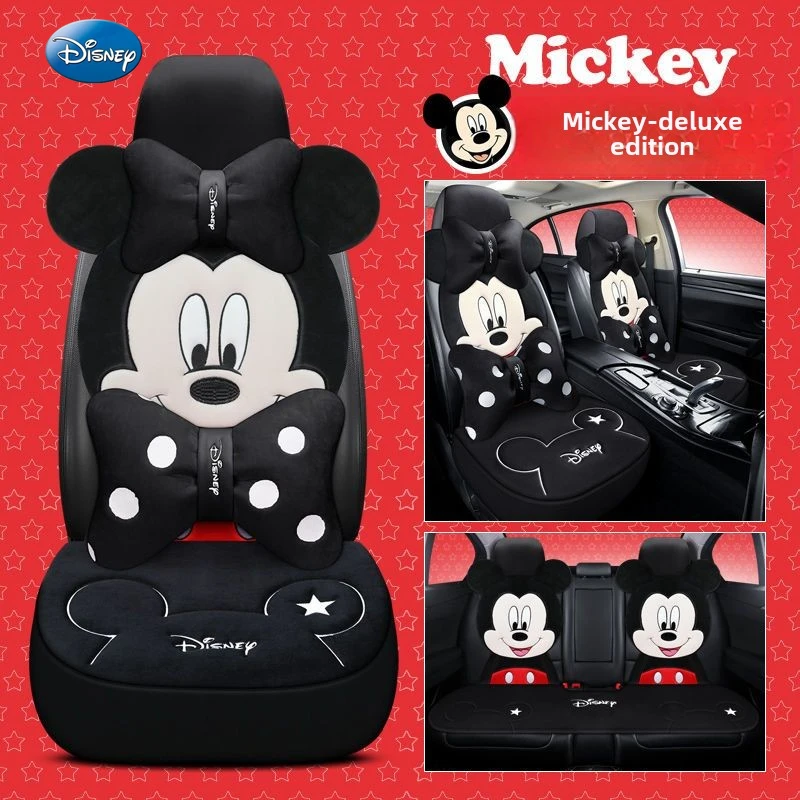 

Disney Mickey Cartoon Car Seat Cushion Cover Plush Soft Universal Winter Warm Four Seasons Use Cute Girl Car Decor Accessories