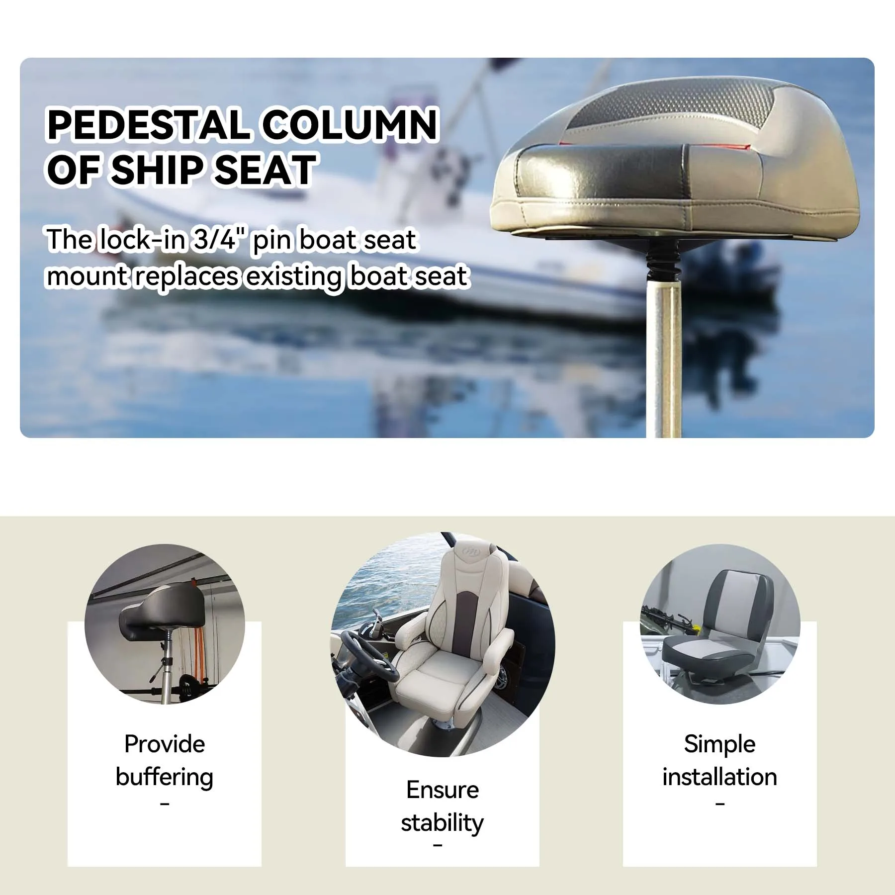 Boat Seat Base Pedestal Boat Seat Pin Mount Plated for 3/4
