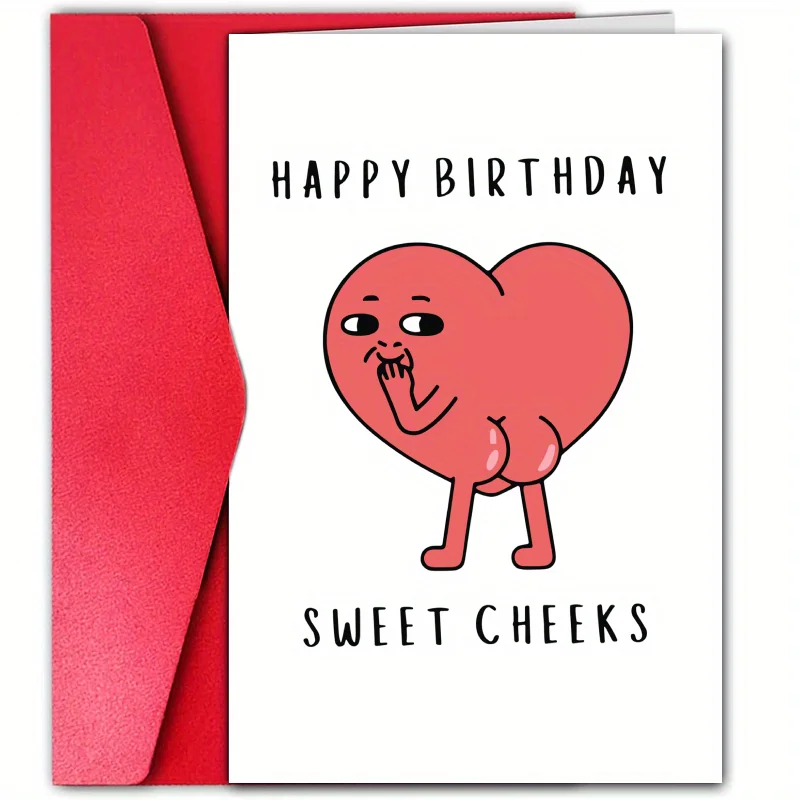 بطاقة عيد ميلاد سعيد لعيد ميلاد سعيد ، عيد ميلاد سعيد ، خدود جميلة ، مؤخرة على شكل قلب ، فكاهية ،