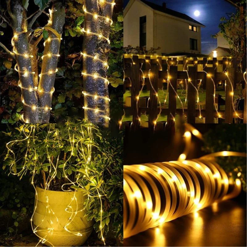 5/10/20m Outdoor LED Solar String Lights Waterproof Hose Garland for Xmas Party Wedding New Year Christmas Tree Decorations