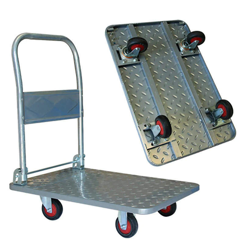 

Foldabl Trolley Pulling Goods Four-Wheeled Flatbed Cart Pushing Goods Truck Express Trailer Warehouse Handling Trolley