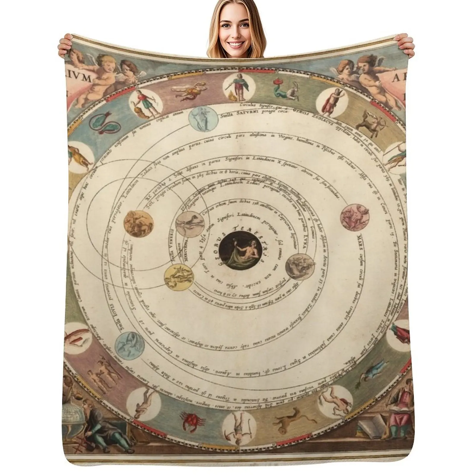 

Vintage Zodiac Circle with Horoscope Throw Blanket Luxurious Soft Fuzzy Blanket for Sofa Bed