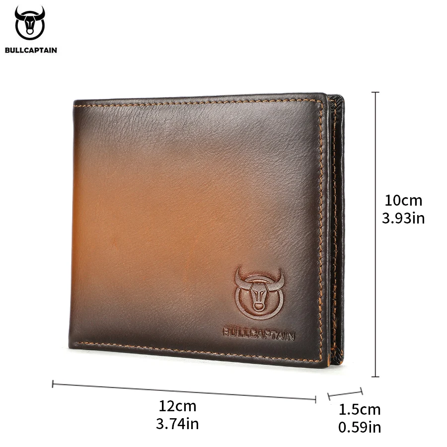 BULLCAPTAIN RFID Blocking Men's Leather Wallet Bifold Slim Wallet Multi-card Card Holder ID Wallet QB 05