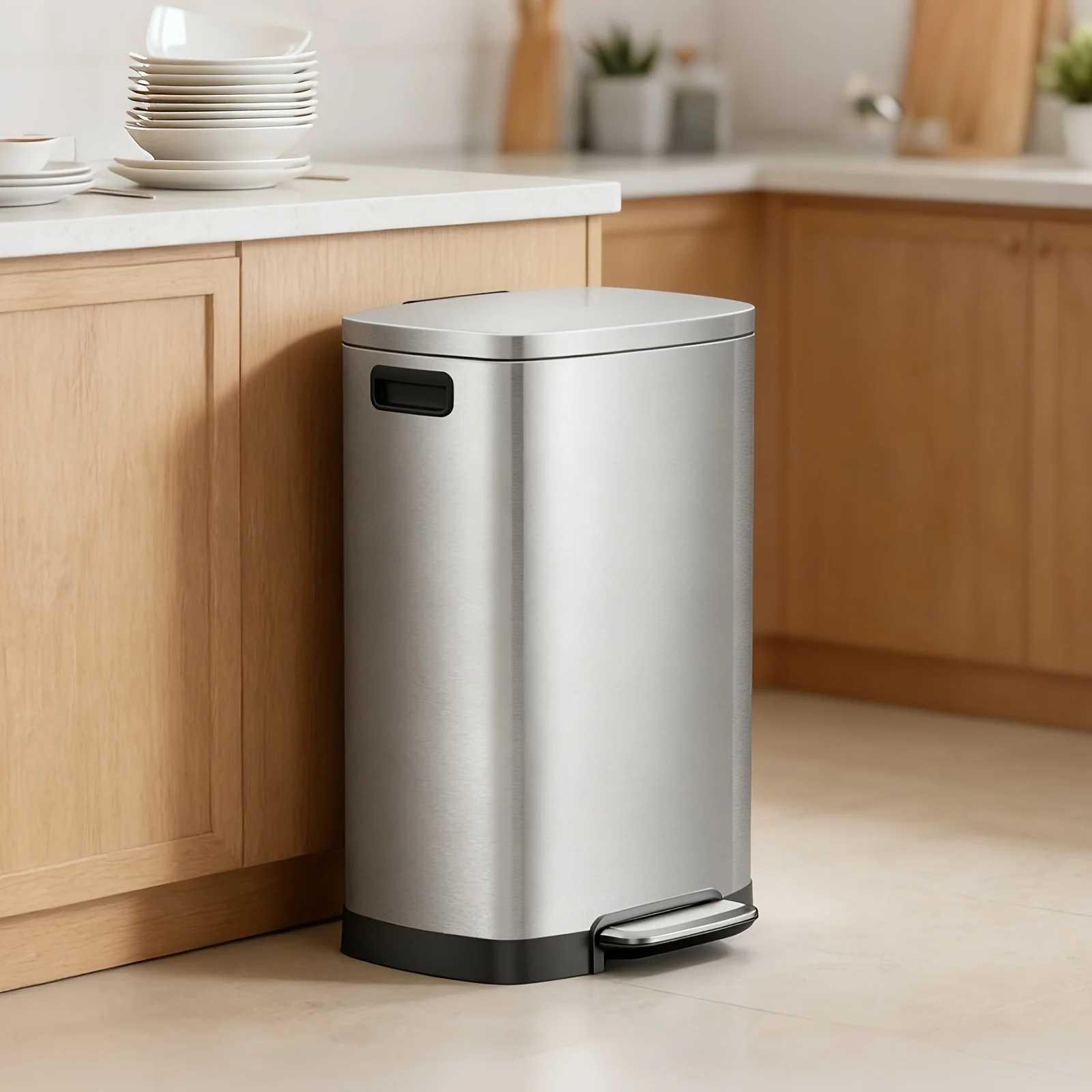 

13 Gallon Trash Can, Stainless Steel Kitchen Trash Can with Soft-Close Lid, Fingerprint-Resistant Kitchen Garbage Can with Foot Pedal And Inner Bucket, Odor Proof Trash Can Garbage Can