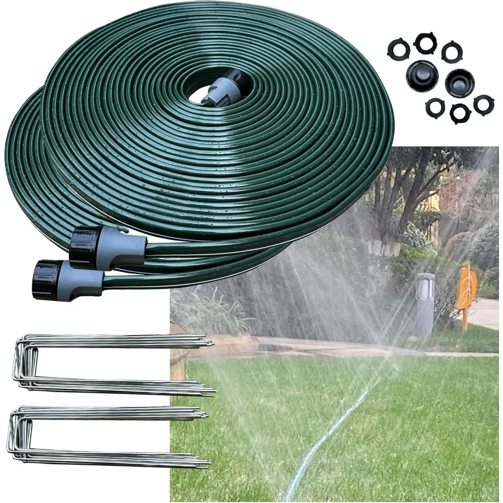 Lawn watering, garden soaking irrigation hose with holes, 50 foot 2-pack heavy-duty light non twisted pile water pipeGM