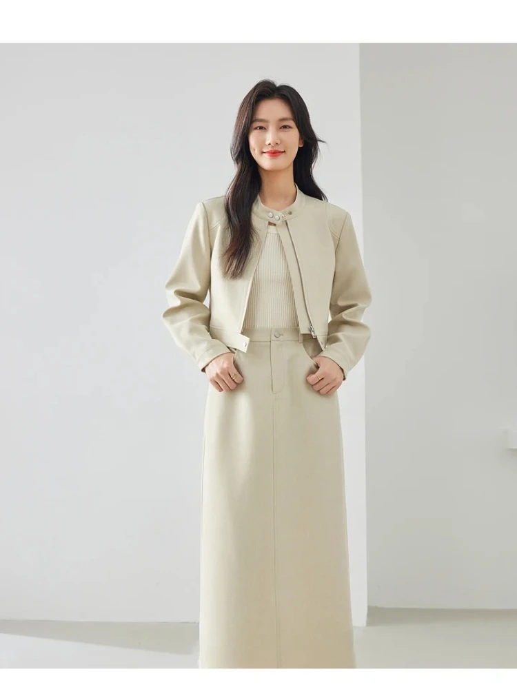 

VIMLY Autumn Short Jacket Skirt Sets for Women 2 Pieces Outfits Crop Jacket Split Midi Skirt 2025 Elegant Two Piece Sets M5609