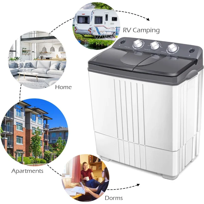 COSTWAY Portable Washing Machine, Twin Tub 20Lbs Capacity, Washer(12Lbs) and Spinner(8Lbs), Compact Laundry Machines