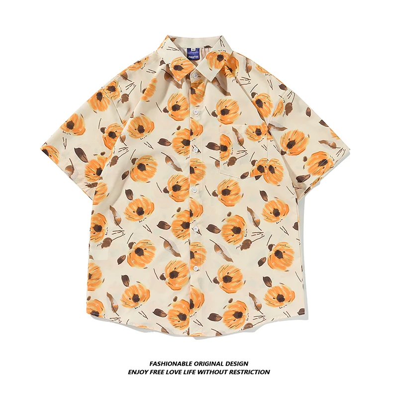 

Summer Hawaiian Print Short Sleeve Shirt Men's Beach Vacation Style Floral Patterned Beach Set Couple's Thai Style Casual Wear