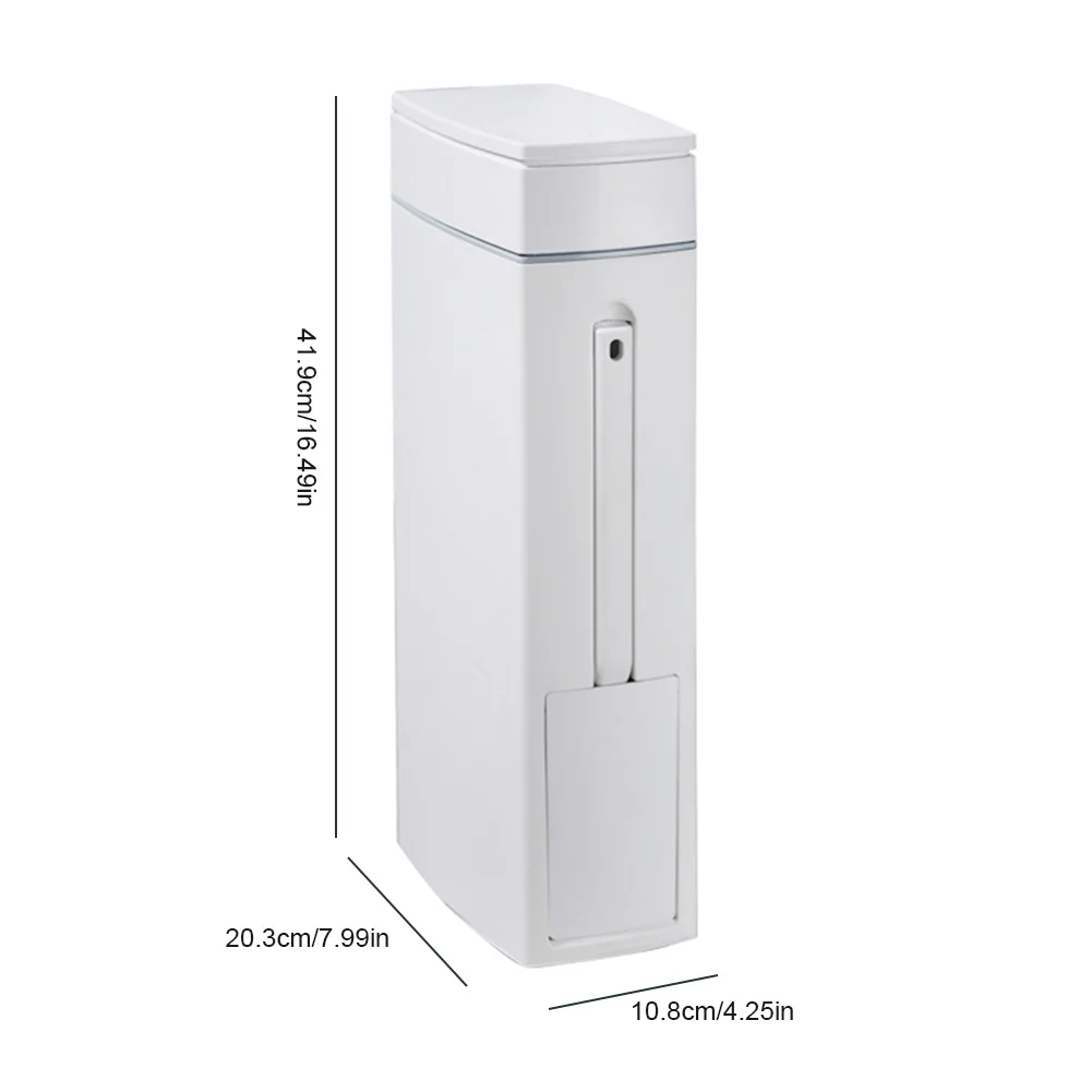 

Garbage Bin with Cleaning Brush and Lid Plastic Waste Basket Bathroom Trash Can for Narrow Spaces