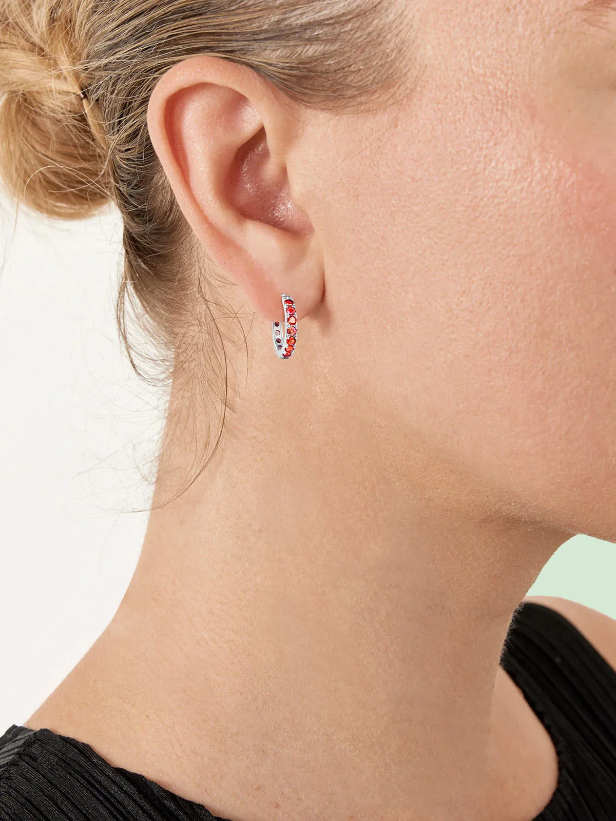 ANDH 20 مللي متر الياقوت هوب أقراط للنساء 925 فضة 18 كيلو مطلية بالذهب Huggie أقراط حفل زفاف غرامة مجوهرات هدية