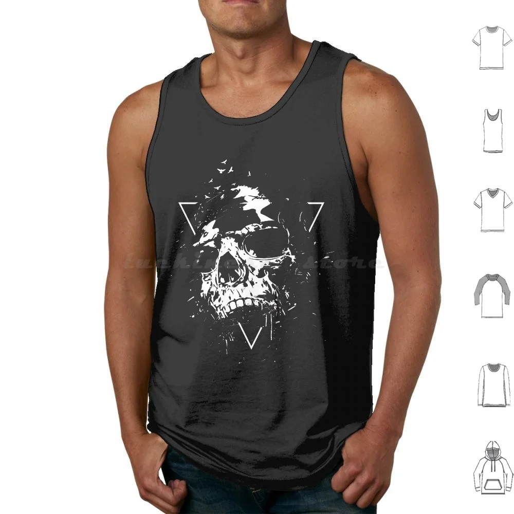 Skull X ( Bw ) Tank Tops Vest Sleeveless Skull Geometric Black And White Grunge Balazs Solti Illustration Balazssolti Soltib